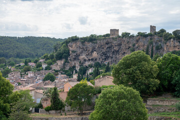 Fototapeta na wymiar Small old village in hear of Provence Cotignac with famous cliffs with cave dwellings