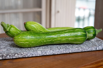 Fresh green long squash zucchini gevetables from Nice, Provence, France