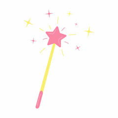 Magic wand surrounded by stars and radiance. Isolated on white background. Vector illustration