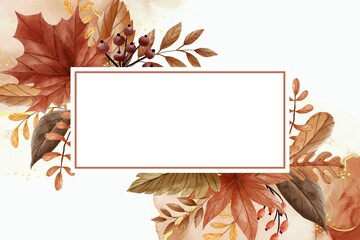 leaf and berry autumn fall watercolor background with white space