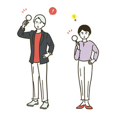 ひらめくイメージの2人のビジネスパーソンの全身イラスト素材