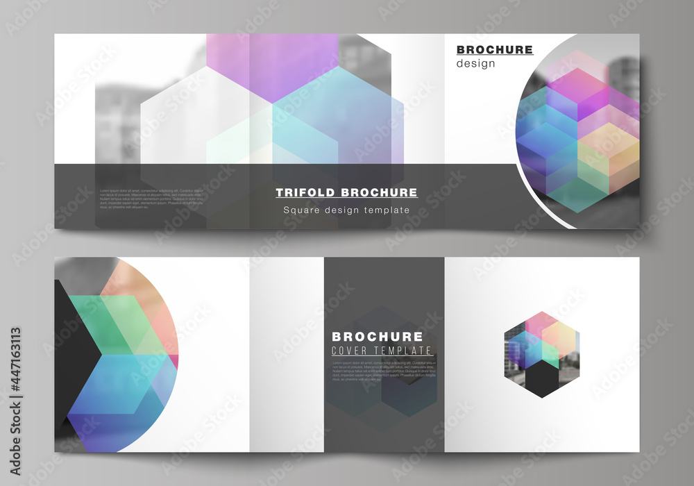 Wall mural vector layout of square format covers design templates with abstract shapes and colors for trifold b
