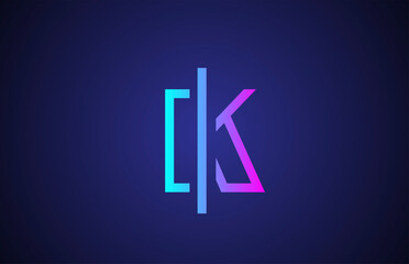 blue pink K line alphabet letter logo for business and company. Simple creative template design for icon and lettering