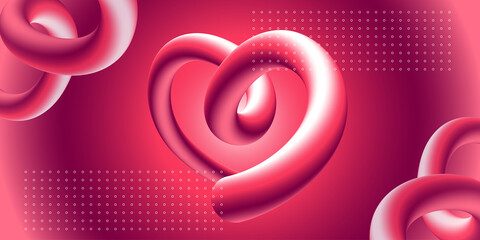 Abstract gradient background with spiral lines in the shape of a heart. Editable vector.