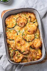 casserole with zucchini squash and cheese in baking dish