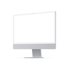 Computer Monitor Silver Mockup with Blank Screen, Perspective Side View, Isolated on White Background. Vector Illustration - obrazy, fototapety, plakaty