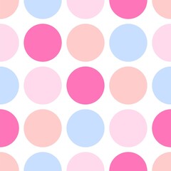 Tile vector pattern with white and pink polka dots on white background