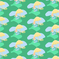 Pattern created from abstract spots and a girl lying under an umbrella from the sun