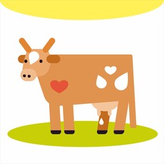 Obraz premium Cow love, vector illustration. Country animal with an udder. Logo, signboard, emblem for shops markets. Livestock, poultry. Aesthetic drawing postcard, poster, signboard. Dairy products advertising.