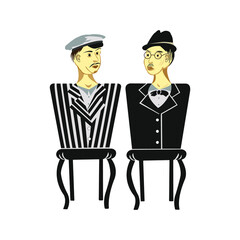  Illustration on the theme of the literary work - "Twelve chairs". Metamorphosis two people or two chairs with illusory images of people.