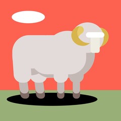 Sheep ram aries, vector illustration. Country animal with wool. Logo, signboard, emblem for shops and markets. Livestock, poultry. Aesthetic drawing for a postcard, poster, signboard.