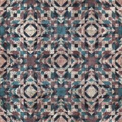 Seamless blue pink cream and navy surface pattern. High quality illustration. Overlaid and multiplied distressed and grungy worn abstract design for print. Detailed artistic repeat tile swatch.