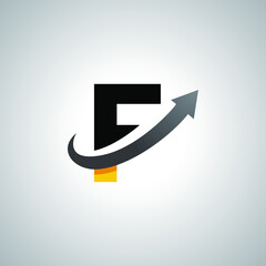Arrow letter F logo design, creative letter mark suitable for company brand identity, business chart/graph logo template swoosh logo, black and yellow concept.