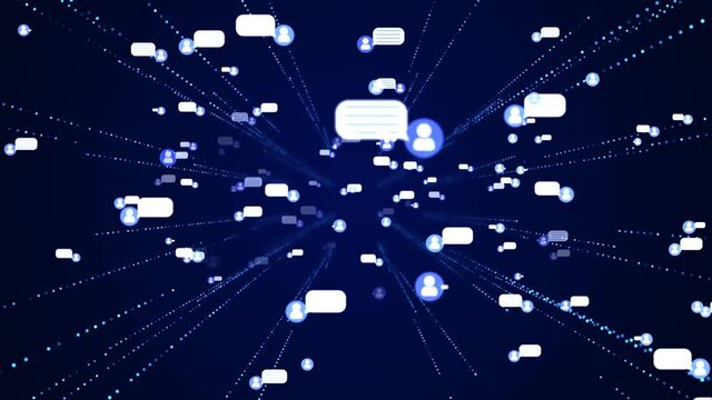 4K Connecting people on the internet, Social network connections nodes transforming Loop Animation. technology abstract space. people Message icons with connecting lines.