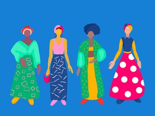 Girls of different nationalities in different outfits