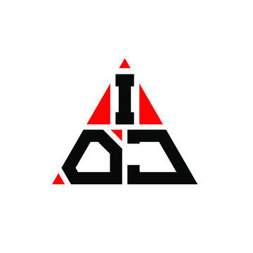 IOJ triangle letter logo design with triangle shape. IOJ triangle logo design monogram. IOJ triangle vector logo template with red color. IOJ triangular logo Simple, Elegant, and Luxurious Logo. IOJ 