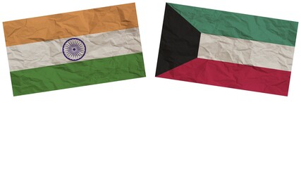 Kuwait and India Flags Together Paper Texture Effect Illustration