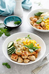 Fried turkey breast and rice with vegetables