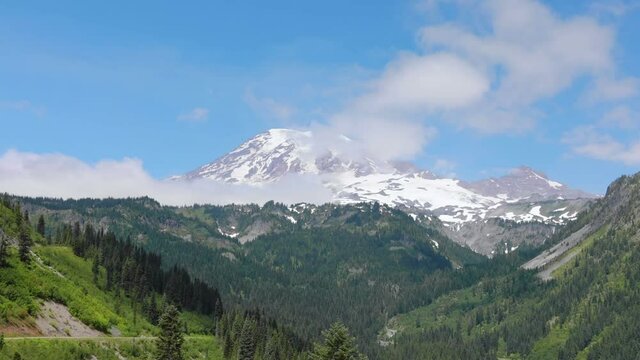 Time lapse video of clouds moving around the peak of Mount Rainier