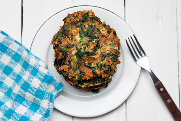 Spinach patties on a white background. Vegan food