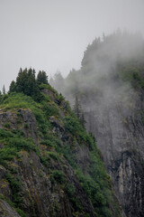 Fototapeta na wymiar Steep Fogbound Peaks, Shakes Lake, Alaska