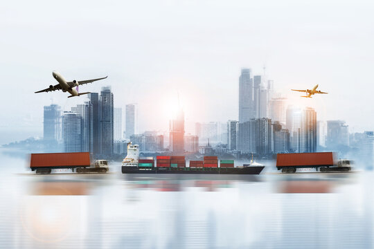 The world logistics  background or transportation Industry or shipping business, Container Cargo  shipment , truck delivery, airplane , import export Concept