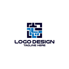 Tech letter L logotype. Line art chip creative sign symbol. Science universal vector logo icon.