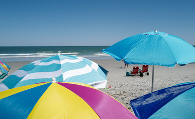 Colorful beach umbrellas on the beach