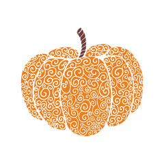 Hand drawn orange pumpkin. Vector illustration of autumn vegetable on isolated background. 