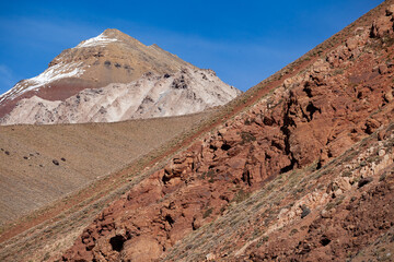 desertic lunar moon like environment mountain landscape colorful blue sky