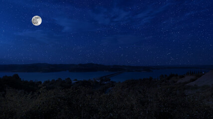 Fototapeta na wymiar milky way over a lake at summer night with clear skies under moonlight. Turkey nature