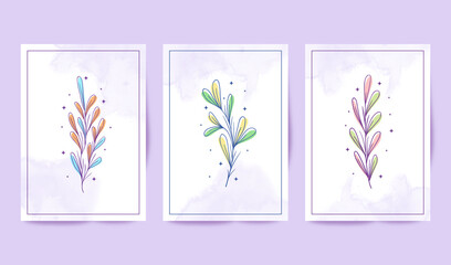 Hand drawn colorful beautiful floral cards collection