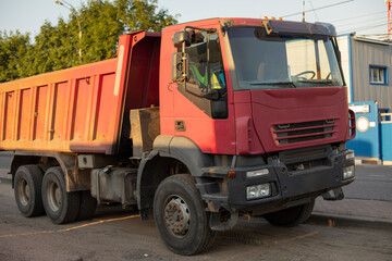 Truck on the track. Details of a large car.