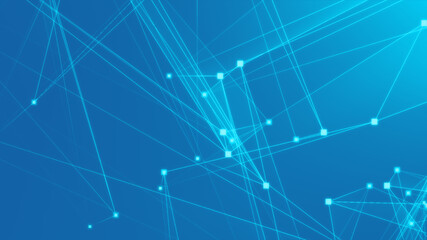 Abstract blue polygon tech network with connect technology background. Abstract dots and lines texture background. 3d rendering.