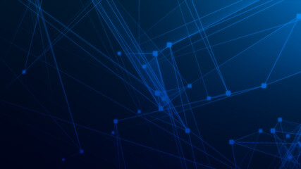 Abstract blue polygon tech network with connect technology background. Abstract dots and lines texture background. 3d rendering.