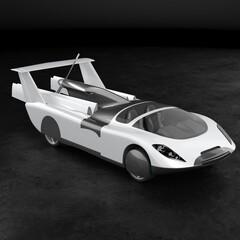 Concept of a flying car. Flying car. Studio render. 3D illustration.