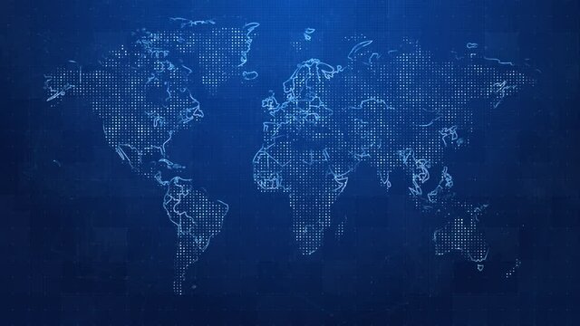 Global communication network planet Earth Map space Loop Animation Background. worldwide exchange of information by internet and connected satellites for finance, cryptocurrency or IoT technology.