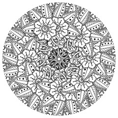 Fototapeta premium Mehndi flower for henna, mehndi, tattoo, decoration. decorative ornament in ethnic oriental style. doodle ornament. coloring book page.