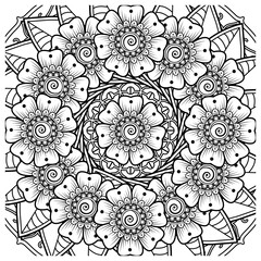 Mehndi flower for henna, mehndi, tattoo, decoration. decorative ornament in ethnic oriental style. doodle ornament. coloring book page.