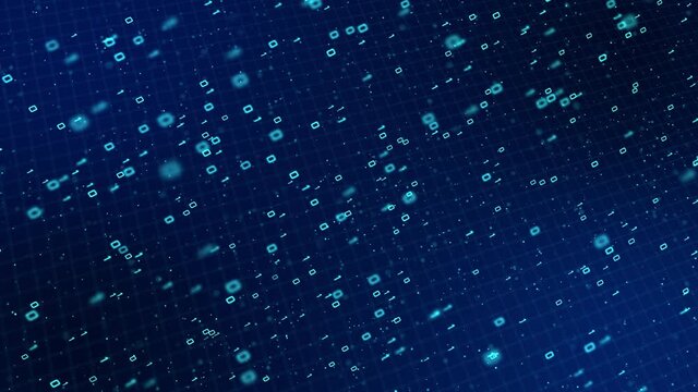 4K Digital technologies Binary code random numbers glowing Blue background. Abstract cyberspace with digital falling lines, binary chain. High-tech computer background. data, counting and numbers.