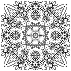 Mehndi flower for henna, mehndi, tattoo, decoration. decorative ornament in ethnic oriental style. doodle ornament. coloring book page.