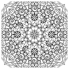 Mehndi flower for henna, mehndi, tattoo, decoration. decorative ornament in ethnic oriental style. doodle ornament. coloring book page.