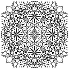 Mehndi flower for henna, mehndi, tattoo, decoration. decorative ornament in ethnic oriental style. doodle ornament. coloring book page.