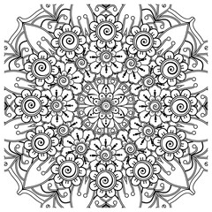 Mehndi flower for henna, mehndi, tattoo, decoration. decorative ornament in ethnic oriental style. doodle ornament. coloring book page.