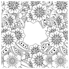 Obraz premium Mehndi flower for henna, mehndi, tattoo, decoration. decorative ornament in ethnic oriental style. doodle ornament. coloring book page.