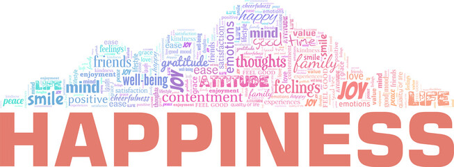 Fototapeta premium Happiness vector illustration word cloud isolated on a white background.