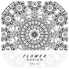 Mehndi flower for henna, mehndi, tattoo, decoration. decorative ornament in ethnic oriental style. doodle ornament. coloring book page.