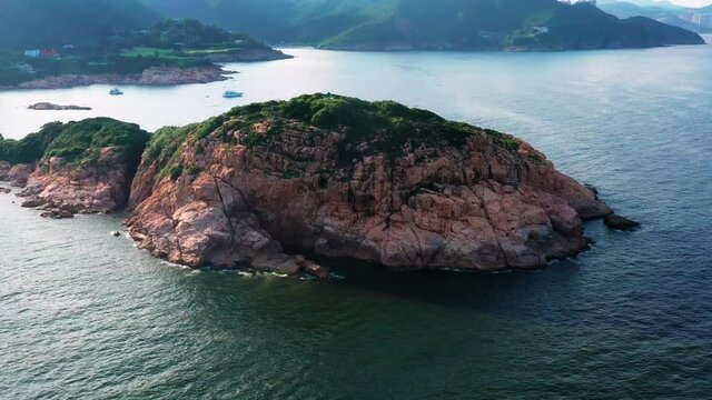 view during flyover around the Shek-O beach shore area in Hong Kong Peninsular.