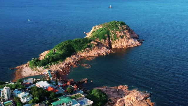 Aerial view during flyover around the Shek-O beach shore area in Hong Kong .view during flyover around the Shek-O beach shore area in Hong Kong Peninsular.
