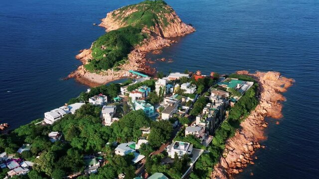 Aerial view during flyover around the Shek-O beach shore area in Hong Kong .view during flyover around the Shek-O beach shore area in Hong Kong Peninsular.
